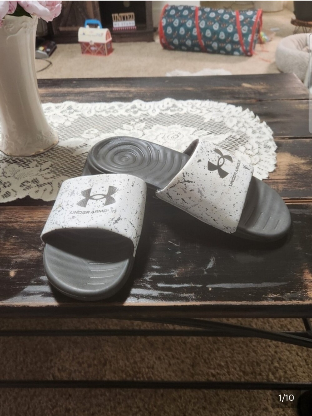 Under Armour Men's Ansa Graphic Slides White Jet Grey Speckled Size 8 3024434-10